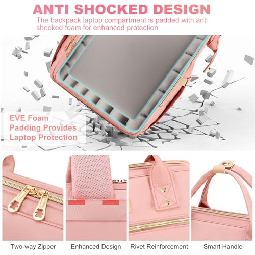 AIJIEKE Lunch Backpack for Women, 15.6 Inch Laptop Backpack with Detachable Insulated Cooler Lunch Box, 2-in-1 Water Resistant Work Computer Bag for Nurse Teacher College Commute, Pink - color: Pink