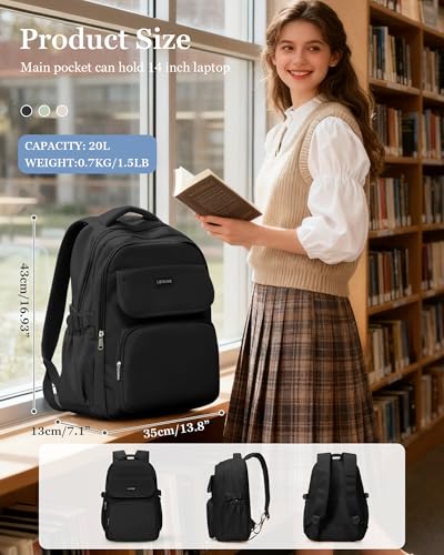 Simple Aesthetic Black Backpacks For School,Lightweight Casual College Backpack Women,Travel Laptop Daypack Men,Waterproof Middle School Book bag For Teens Boys Girls - color: A1-black