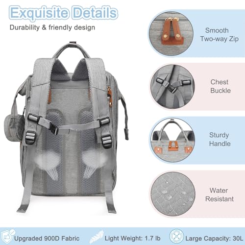 SHITIESHOU Diaper Bag Backpack Baby Bag for Mom Dad with Changing Pad, 19 Pockets, Large Waterproof Travel Baby Girl Boy Toddle Diaper Bag with Insulated Pocket, Baby Shower Gifts, Grey - color: Upgrade Grey