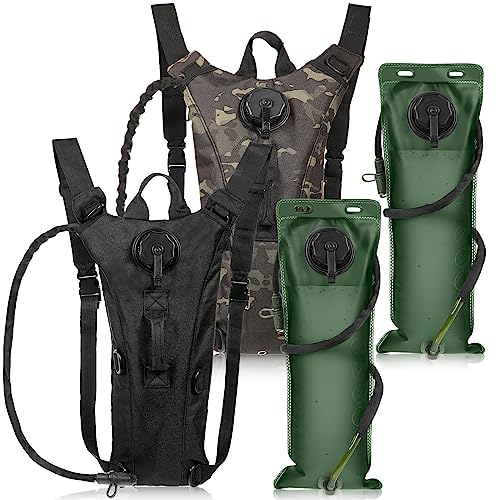 Sanwuta 2 Pcs Hydration Backpack with 3 Liter Water Bladder Tactical Lightweight 17.72 x 7.87 Inch Hydration Pack Backpack Water Backpack Hydration Bag Water Bag for Hiking Running - color: Black, Black Camo