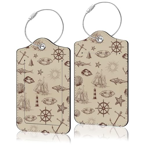 2 Pack Luggage Tag for Suitcase, Cute Unique Leather Suitcase Tags Identifiers with Privacy Name Address Labels & Durable Steel Loop for Women Men Travel - color: Passport Stamp
