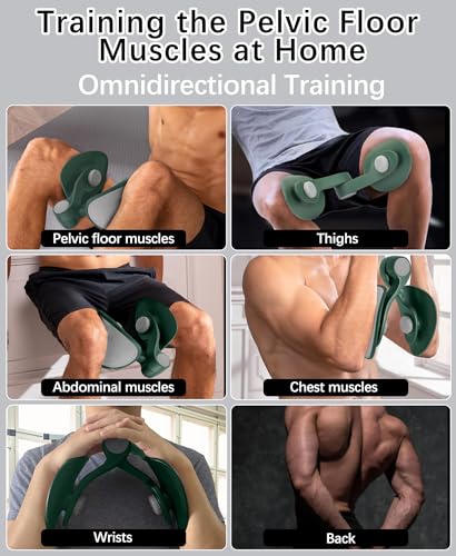 Pelvic Floor Exercise Device Available in 35 lb and 49 lb Resistance, Kegel and Inner Thigh Muscle Trainer, Home Workout Equipment for Postpartum Recovery, Women and Men, with Band - color: Dark Green