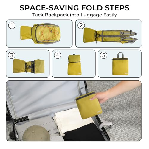 13L Small Hiking Backpack for Women Men, Lightweight Foldable Day pack, Packable Daypack for Travel, Camping (Yellow) - color: Yellow