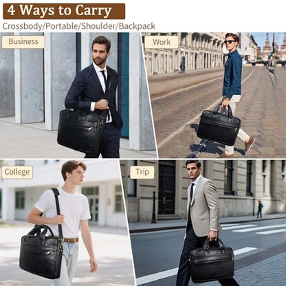Faux Leather Messenger Bag for Men 17-17.3 Inch: Laptop Bag Briefcase Computer Handbags Shoulder Crossbody Bag with Padded Laptop Sleeve for Work College Travel, PU Black - color: Pu Black
