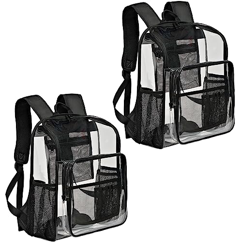 Clear Backpack for Heavy Duty Clear Book Bag with Multi-pockets College See Through Backpack for Sport Events - color: Black-2pack