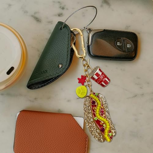 Madison Tyler Western Cowboy Boots Cherry Bow Bubble Tea Strawberry Cute Keychain | Bag Charms for Handbags Purse Charms - color: Hamburger