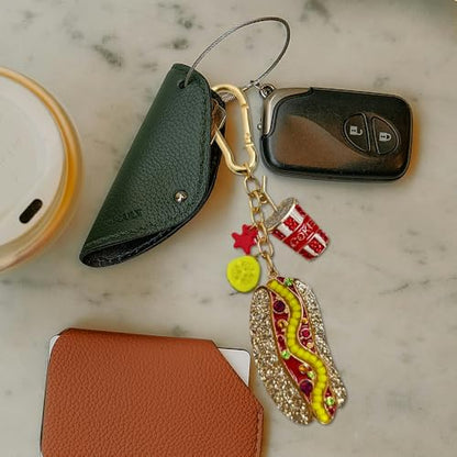 Madison Tyler Western Cowboy Boots Cherry Bow Bubble Tea Strawberry Cute Keychain | Bag Charms for Handbags Purse Charms - color: Hamburger