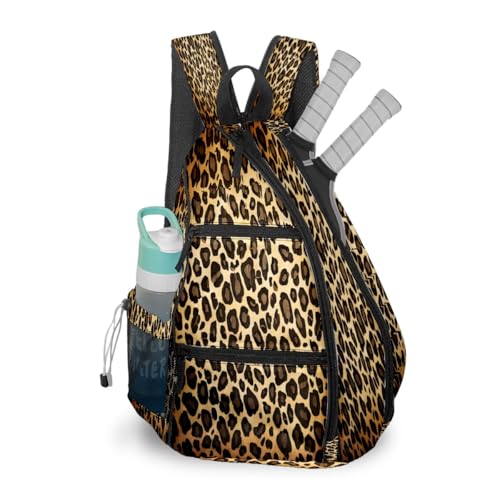 Pickleball Bag for Women & Men – Lightweight Sports Backpack with Paddle Compartments, Dual Carry Modes, Detachable Zippered Strap, Brown Leopard, Great Gift Option for Players - color: Brown