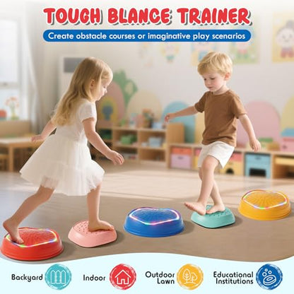 Lehoo Castle Stepping Stones for Kids, Non-Slip Toddler Stepping Stones, Indoor & Outdoor Sensory Toys for Toddlers 1-3, Balance Board Obstacle Course for Kids 3-5 - style: Light