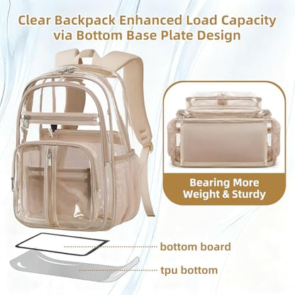 Cusangel XL TPU Clear Backpack Heavy Duty for Stadiums,18in School Bookbag Teens 15+ boys Girls and Adults Multi-Pocket Design & Reinforced Stitching(Gold-18inch) - color: Gold-18inch