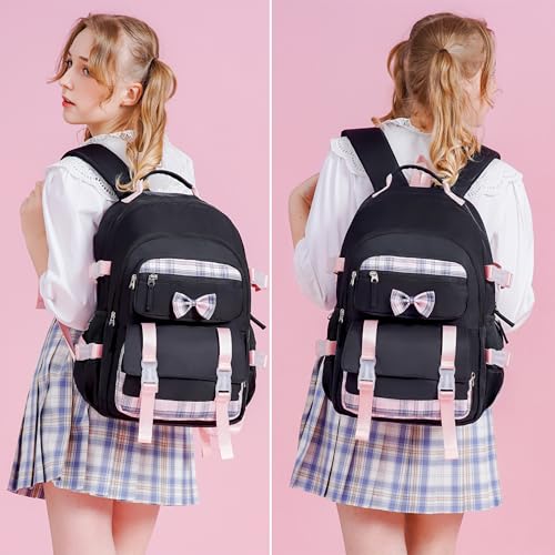 Hey Yoo Cute School Backpack for Girls Backpack for School Bag Bookbag Teen Girl Backpacks for Girls Teens (Black) - color: Black