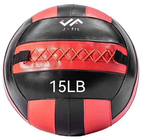 JFit Wall Ball – Premium Soft Weighted Exercise Ball for Strength, Conditioning, Gym & Home Workouts, 4-30 LB - color: Red/Black, style: 15 LB