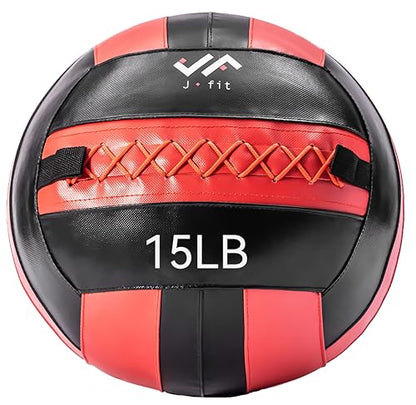 JFit Wall Ball – Premium Soft Weighted Exercise Ball for Strength, Conditioning, Gym & Home Workouts, 4-30 LB - color: Red/Black, style: 15 LB