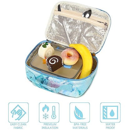 LEDAOU Kids Lunch Box, Insulated Lunch Bag for Girls Boys, Reusable Lunchbox for School Preschool Kindergarten Daycare, Lightweight Blue Marble Lunch Tote - color: Marble Blue