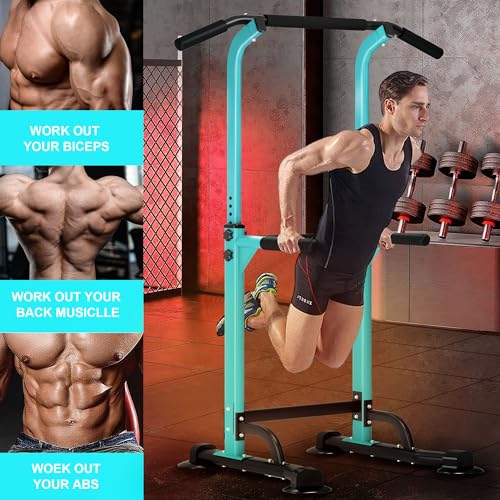 DlandHome Power Tower Pull Up Dip Station Multi-Function Fitness Equipment for Strength Training Adjustable Height Dip Stand for Home Gym - color: Blue