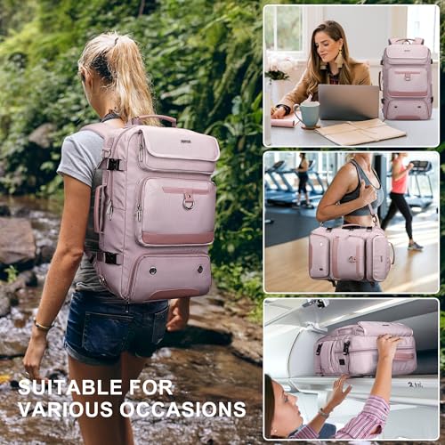 PIJUSHI Carry on Travel Backpack for Women Convertible Duffel Bag Backpack Large Luggage Rucksack Fit 16 Inch Laptop(PE039 Light Purple) - color: Light Purple