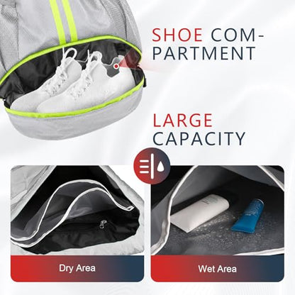 PinCute Drawstring Backpack for Women Men, Gym Bag for Soccer, Basketball, Swim, Beach, Water-Resistant Sports Backpack with Wet Pocket and Shoe Compartment, Grey - color: Grey