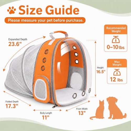 Expandable Cat Carrier Backpack with Bubble Window, Orange - color: Orange