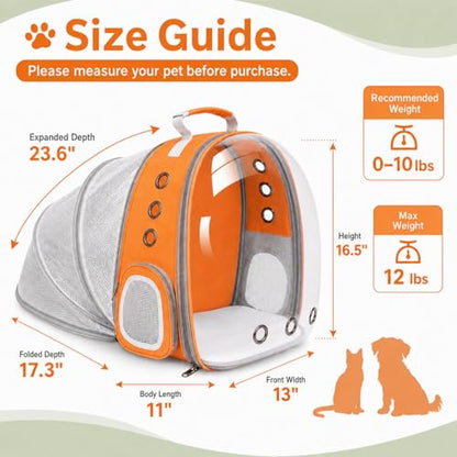 Expandable Cat Carrier Backpack with Bubble Window, Orange - color: Orange