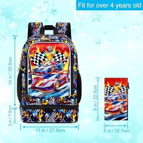HPJGD 2-in-1 Backpack for Boys, 17" Race Car Preschool Bookbag Set with Built-in Lunch Compartment, Kids Water-Resistant School Bag for Elementary - Thrill Racing - color: Uv Printing Race Car 2-in-1 Backpack