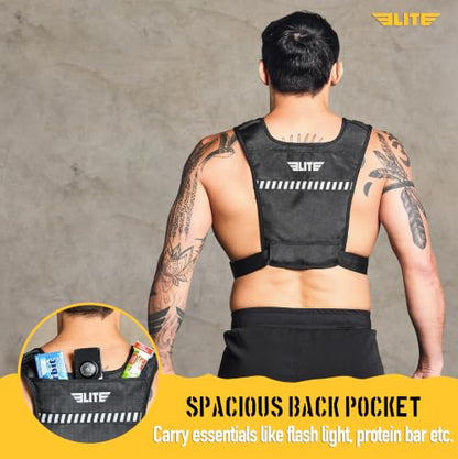 Elite Sports Running Vest w/Phone Holder, Gun Holster for Men/Women, Reflective Lightweight Chest Pack w/Touch Friendly Phone Sleeve, Camera Pocket - Chest Rig for Hiking, Trail, Marathon, Camping - size: Large