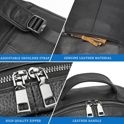 Laptop Leather Travel Backpack For Men Carry On Back Pack For Business Work computer Backpacks Fit 15.6" Laptop - color: Bb-16 Black