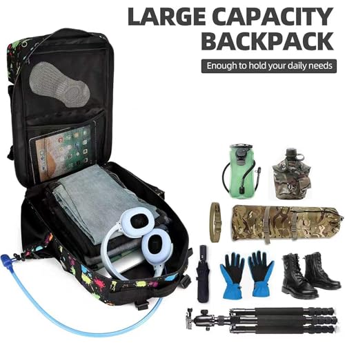Lovelinks21 Tactical Assault Backpack - 45L 3 Day Assault Pack with MOLLE, Waterproof Rucksack - Fluorescent Tie Dye - color: Fluorescent Tie Dye