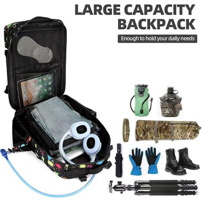 Lovelinks21 Tactical Assault Backpack - 45L 3 Day Assault Pack with MOLLE, Waterproof Rucksack - Fluorescent Tie Dye - color: Fluorescent Tie Dye