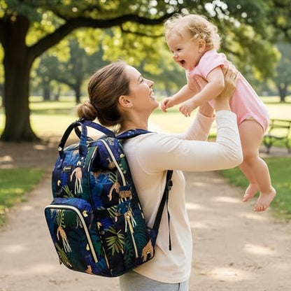 Diaper Bag Backpack, Animal Print Travel Nappy Bag with USB Charging Port Stroller Straps and Insulated Pocket For Women/Mum (Animal Print Pattern) - color: Blue