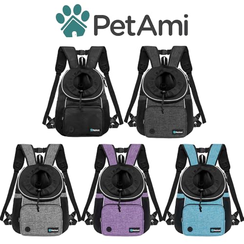 PetAmi Adjustable Cat & Dog Chest Carrier Backpack, Ventilated for Hiking & Camping, Max 15 lbs, Teal Blue - color: Teal Blue, size: Large (15.5x9x18)