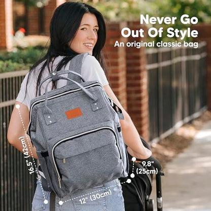 KeaBabies Baby Diaper Bag Backpack - Large Baby Bag for Boys, Girls, Waterproof Multi Function Travel Diaper Backpack with Changing Pad, Durable Travel Essentials for Moms and Dads (Classic Gray) - color: Classic Gray