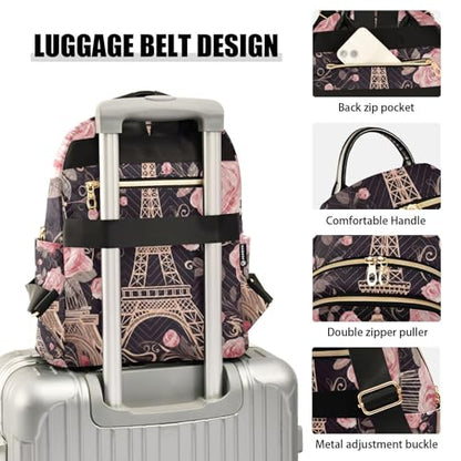 Paris Flowers Eiffel Tower Mini Backpack for Women Quilted Small Backpack Purse Causal Daypack for Travel, S - size: Small
