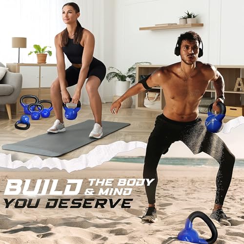 Yes4All Kettlebell, 5-100 LB Vinyl Coated Cast Iron Strength Training Kettlebells for Home Gym Exercises, Fitness, Full Body Workout Equipment, Push Ups, and Grip Strength - color: I. 45LB - Dark Blue, style: Vinyl Coated