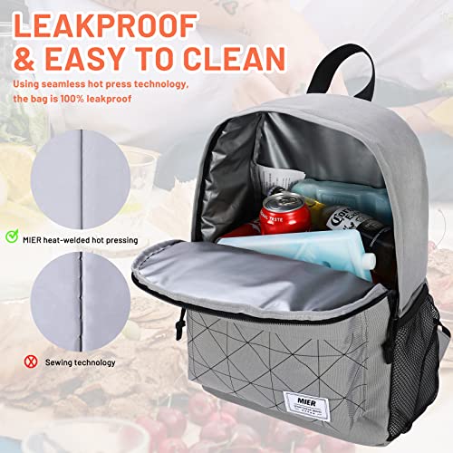 MIER Insulated Backpack Cooler Small Leakproof Lightweight Cute for Women Men to Work, Picnics, Camping, Park Day Trips, 15 L - color: Gray