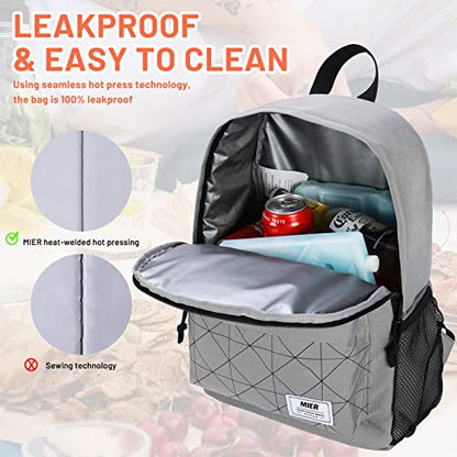 MIER Insulated Backpack Cooler Small Leakproof Lightweight Cute for Women Men to Work, Picnics, Camping, Park Day Trips, 15 L - color: Gray