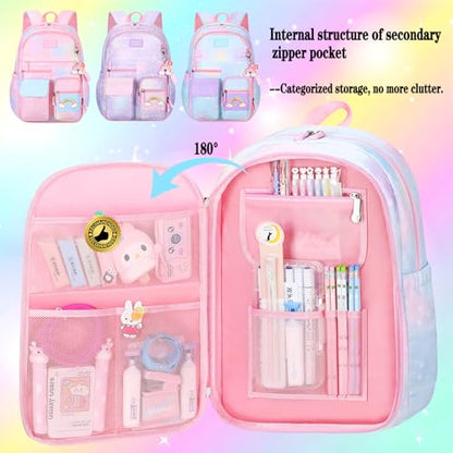 Jcobvig Rainbow Backpack For Girls Kids,Cute Student School Backpack With Pen Bag,Aesthetic Starry Rainbow Laptop Travel Bag - color: Blue, size: Medium