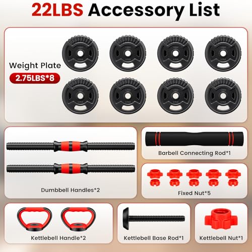 Adjustable Dumbbell Set, 22/33/45/70/90lbs Free Weight Set with Connector, 5-in-1 Dumbbell Set for Barbells, Kettlebells, Push up Stand, Weight Plate, Fitness Exercises for Home Gym Suitable Men/Women - color: 22LB (11LB Pair)