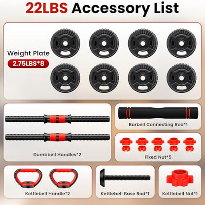 Adjustable Dumbbell Set, 22/33/45/70/90lbs Free Weight Set with Connector, 5-in-1 Dumbbell Set for Barbells, Kettlebells, Push up Stand, Weight Plate, Fitness Exercises for Home Gym Suitable Men/Women - color: 22LB (11LB Pair)