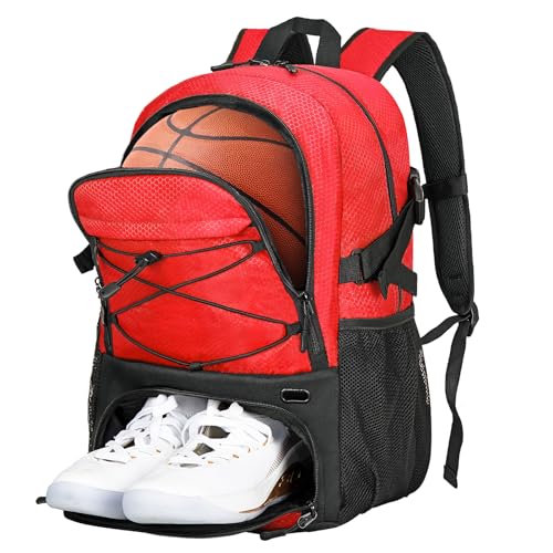 Goloni 35L Basketball Bag,Basketball Backpack with Shoe and Ball Compartment,Backpack for Soccer, Volleyball - color: Red