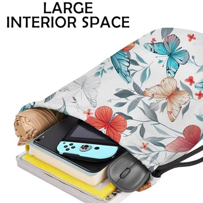 Drawstring Backpack Draw String Bag Sports Gym Bags Waterproof Cute Aesthetic Sackpack for Women(13"×17")-Butterfly 2 - color: Z46-butterfly 2
