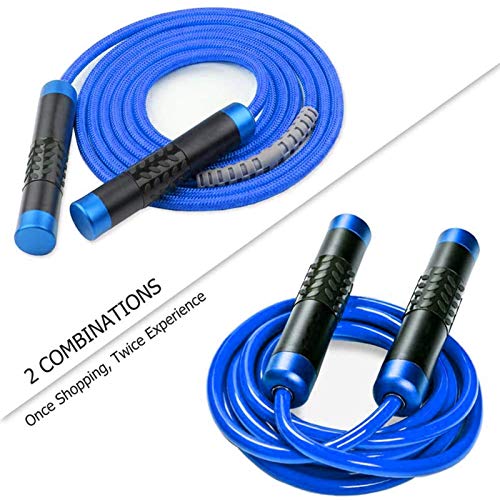 Redify Weighted Jump Rope for Workout Fitness(1LB), Tangle-Free Ball Bearing Rapid Speed Skipping Rope for MMA Boxing Weight-loss,Aluminum Handle Adjustable Length 9MM Fabric Cotton+9MM Solid PVC Rope - color: Blue