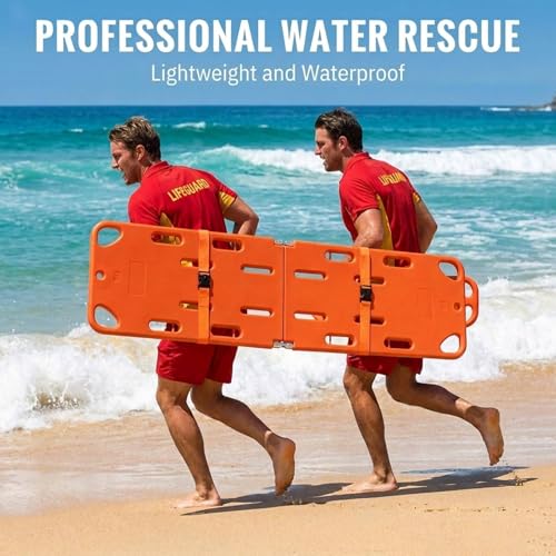 Spine Board Stretcher, Portable Emergency Rescue Stretcher, Folding Plastic Stretcher, Patient Transport Medical Stretcher Fire Rescue Stretcher, for Hospitals/Clinics/Families/Sports Fields 4folds