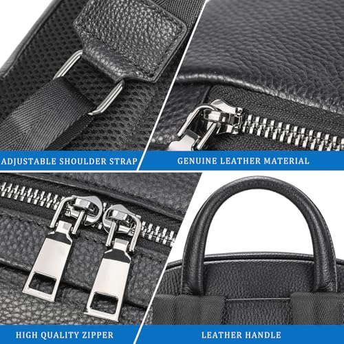 Laptop Leather Travel Backpack For Men Carry On Back Pack For Business Work computer Backpacks Fit 15.6" Laptop - color: Bb-00 Black