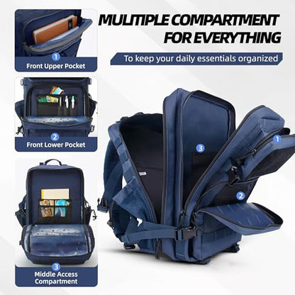 gracedon Tactical Backpack - Military Molle Bag 3 Days Pack for men and Women Large Assault Rucksack 45L (Navy) - color: Navy