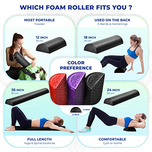 Yes4All High-Density EPP Half Round Back Roller Foam, Exercise Foam Roller for Yoga, Pilates & Stretching - 12, 18, 24, 36 inch - color: Black, style: 24 inch
