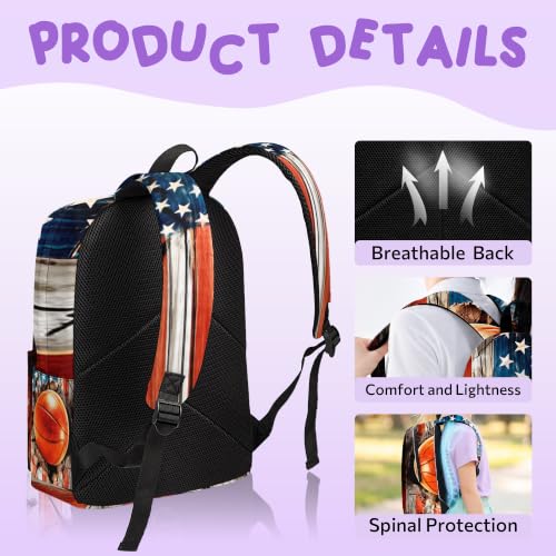 3PCS Backpack for Girls Boys,Teens Flag Basketball Back to School Backpack with Lunch Box Pencil Case, 17 Inch Lightweight Students Backpack 3 in 1 Set for Elementary Middle High School - color: American Flag Basketball