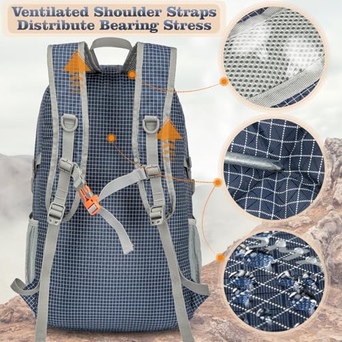 ZOMAKE Lightweight Packable Backpack 30L, Foldable Travel Hiking Daypack - color: B-plaid Royal Blue