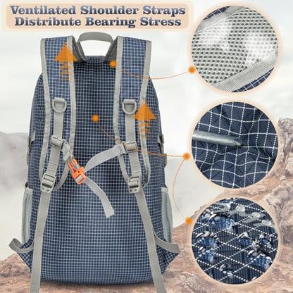 ZOMAKE Lightweight Packable Backpack 30L, Foldable Travel Hiking Daypack - color: B-plaid Royal Blue