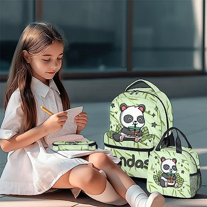 Panda Backpack with Lunch Box And Pencil Case, 16 Inch Panda Theme Bookbag with Adjustable Straps, Durable, Lightweight, Large Capacity, School Backpack for Girls Women - color: Panda1-2