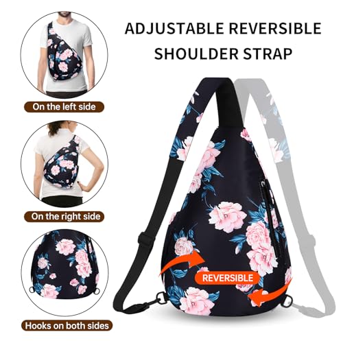 HUA ANGEL Crossbody Sling Bag for Men & Women Lightweight Waterproof Chest Shoulder Bag for Travel Hiking & Everyday Use - color: W-pink Peony